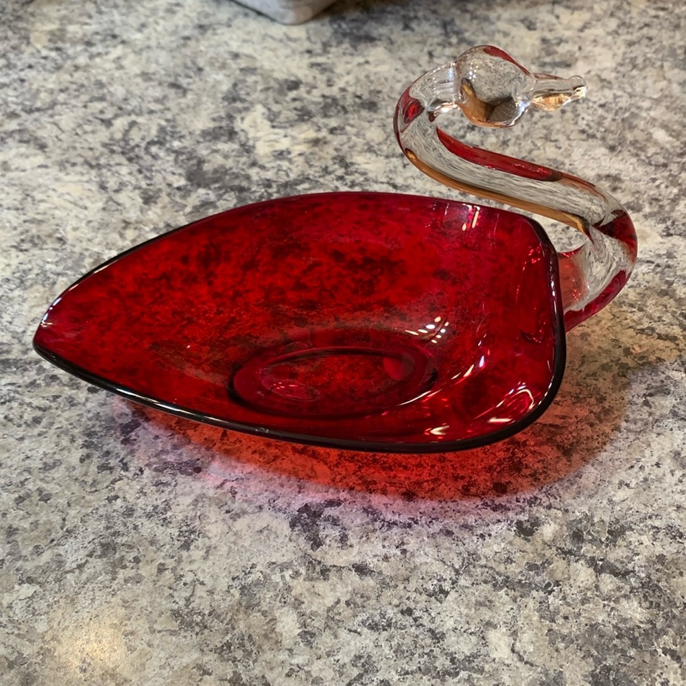 Duncan & Miller ruby red swan dish